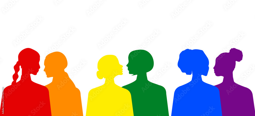 LGBT people silhouette isolated. Lesbians as LGBT. Symbolic colors of the rainbow. LGBT community. Sexual minorities. 