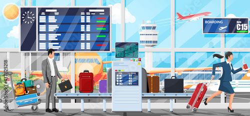 Airport Security Scanner. Conveyor With Luggage