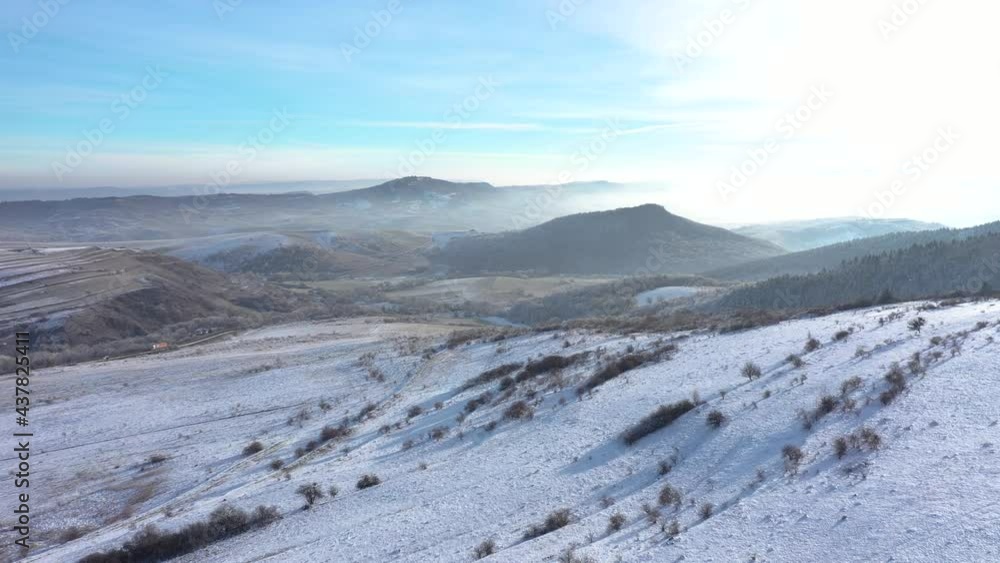 Aerial view of frosty winter landscape in a bright sunny day Aerial view of frosty winter landscape in a bright sunny day