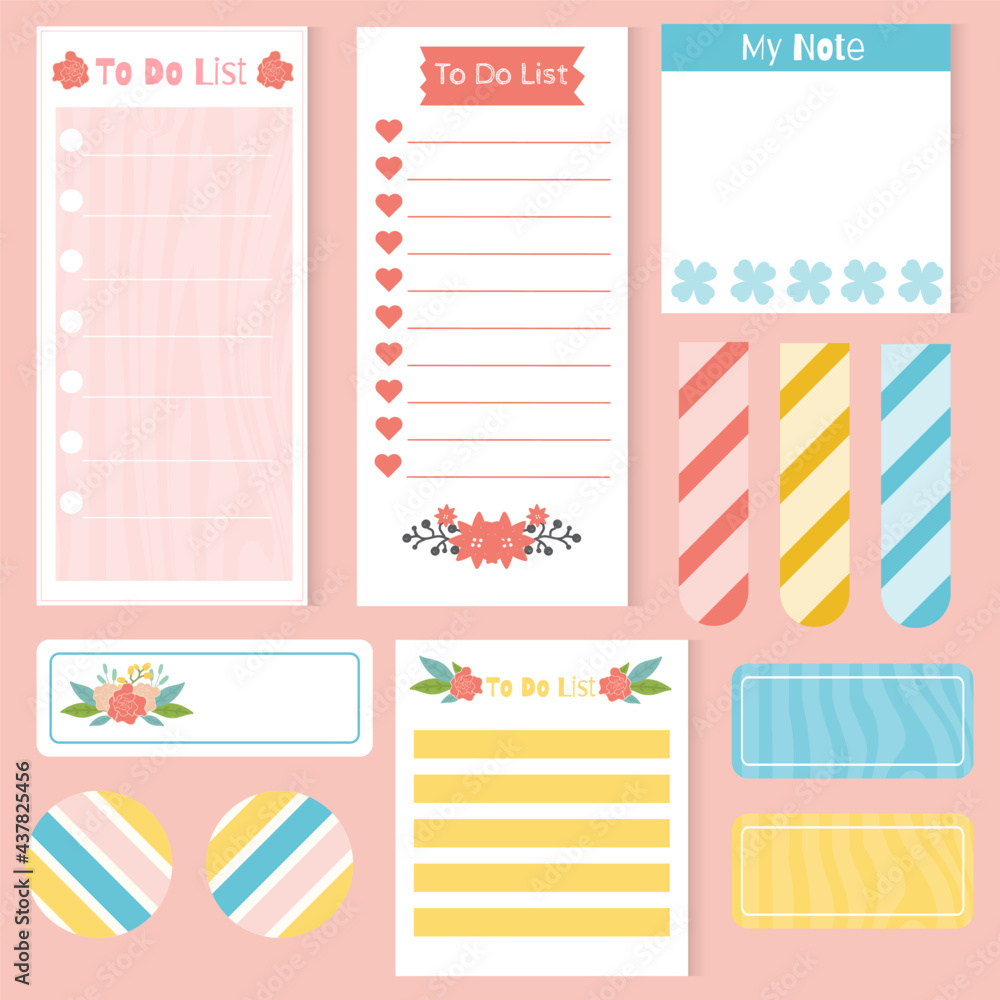 Cute Paper Notes Stationary Set Scrapbook Notes And Cards Printable Planner Stickers To Do List Note Template For Your Message Decorative Planning Element Vector Illustration Stock Vector Adobe Stock