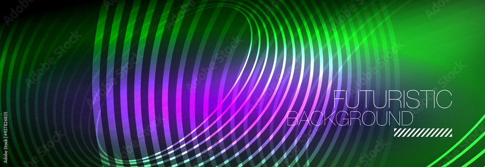 Dark abstract background with glowing neon circles. Trendy layout template for business or technology presentation, internet poster or web brochure cover, wallpaper Dark abstract background with glowing neon circles. Trendy layout template for business or technology presentation, internet poster or web brochure cover, wallpaper