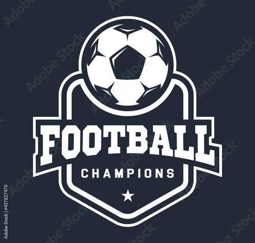 Football logo in flat style. Soccer ball. Sport games. Emblem, badge. Vector illustration.