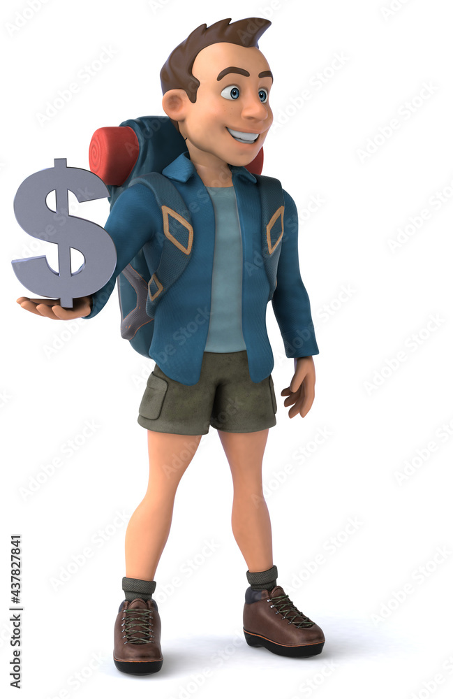 Fun illustration of a 3D cartoon backpacker Fun illustration of a 3D cartoon backpacker