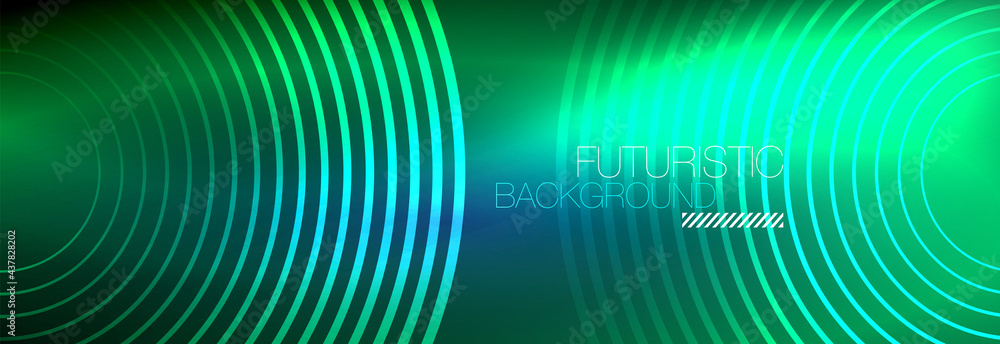 Dark abstract background with glowing neon circles. Trendy layout template for business or technology presentation, internet poster or web brochure cover, wallpaper Dark abstract background with glowing neon circles. Trendy layout template for business or technology presentation, internet poster or web brochure cover, wallpaper