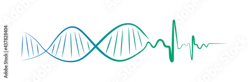 DNA Helix icon logo template human genetic. Dna helix with ecg pulse lines. Biology concept illustration. vector Illustration