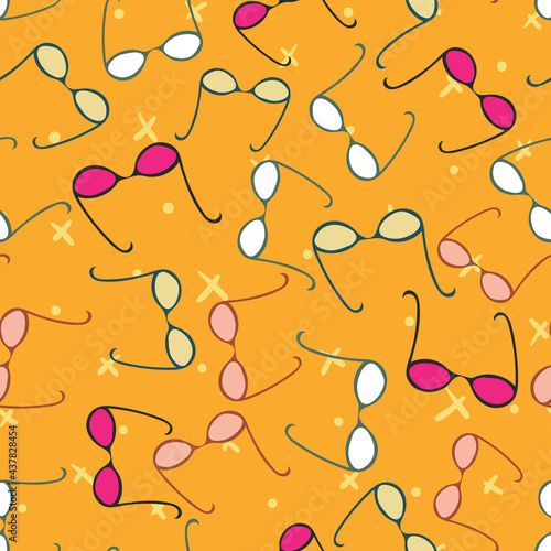 colorful glasses seamless vector pattern on yellow