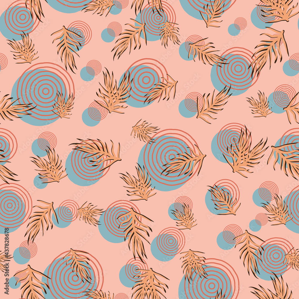 polka dots an palm leaves seamless vector pattern polka dots an palm leaves seamless vector pattern