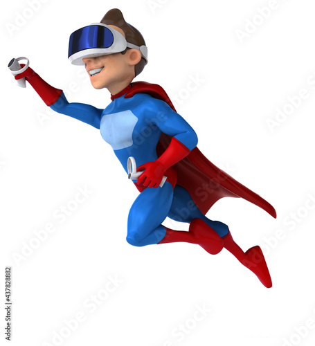 Fun 3D Illustration of a superhero with a VR Helmet