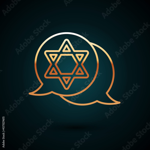 Gold line Star of David icon isolated on dark blue background. Jewish religion symbol. Symbol of Israel. Vector