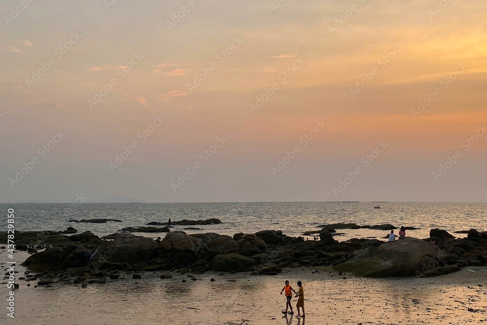 Story in bangsaen beach before sunset