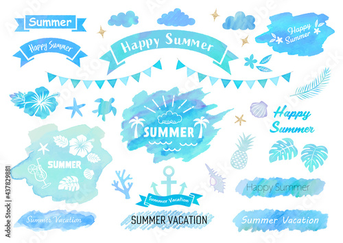 夏の水彩イラストパーツセット