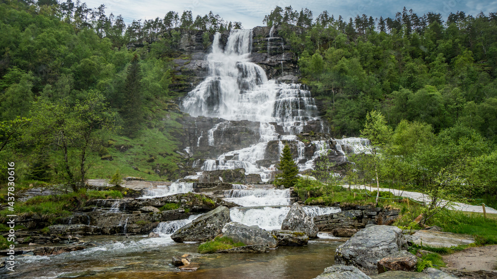 Beautiful nature landscape in Norway with a waterfall
