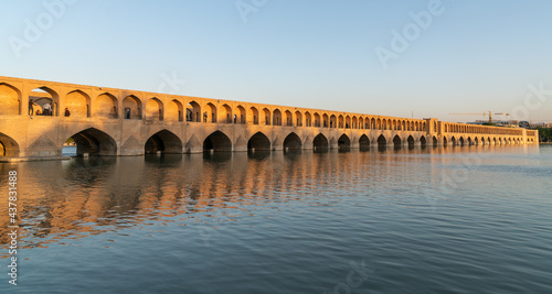 Isfahan, Iran - May 2019: Iranian people on Allahverdi Khan Bridge also known as Si-o-se-pol Bridge