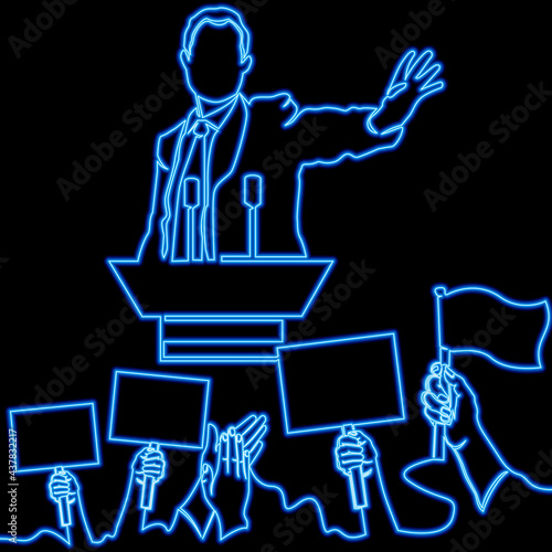 Continuous line drawing art Political speech neon