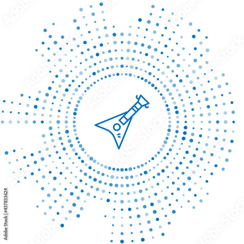 Blue line Electric bass guitar icon isolated on white background. Abstract circle random dots. Vector