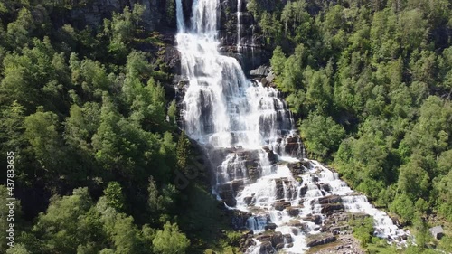 Famous Tvindefossen aerial approaching with view from top to bottom - Voss Norway photo