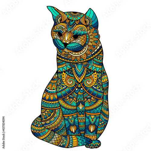 Zentangle stylized cat colored print in bright colors