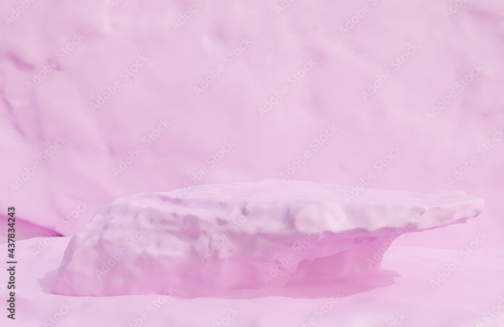 Pink stone podium for product presentation on pink rock background.,3d model and illustration. Pink stone podium for product presentation on pink rock background.,3d model and illustration.