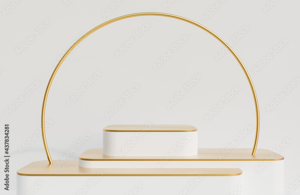 White and Gold podium for product presentation on white wall background ...