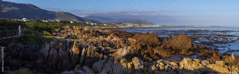 The Coastal Path at Vermont with Onrus in the background and the Kleinrivier Mountains in the distance. Whale Coast, Overberg. Western Cape. South Africa