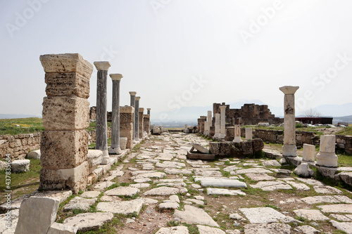 street with white marble pavement in ruined ancient town Laodicea on the Lycus  Turkey