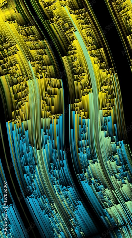 intricate geometric image in shades of blue and turquoise blue and yellow gold on a black background intricate geometric image in shades of blue and turquoise blue and yellow gold on a black background