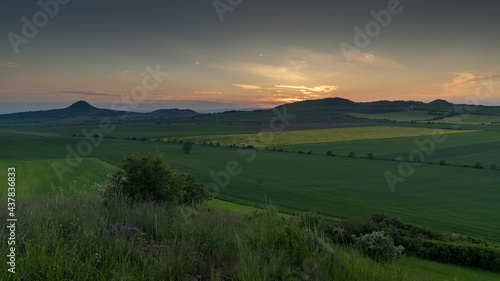 sunset of the Czech Central Mountain (Czech Republic) Europe.
