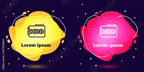 Set line Hard disk drive HDD icon isolated on blue background. Abstract banner with liquid shapes. Vector