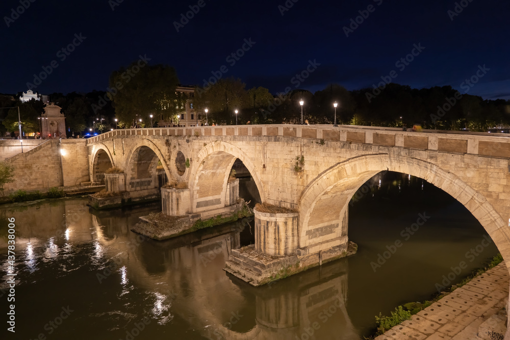 Ponte Sisto Bridge In Rome At Night