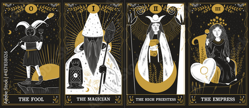 vintage vintage style deck of tarot cards. magical predictions of the future, mysterious characters.