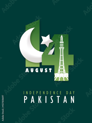 14th August Pakistan Independence Day Illustration Flat Design.