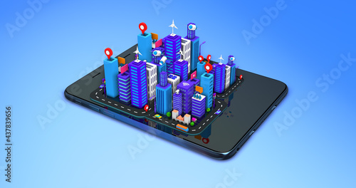 Digital Advanced Smart City. Artificial Intelligence. Wireless Network. Technology Related 3D Illustration Render.