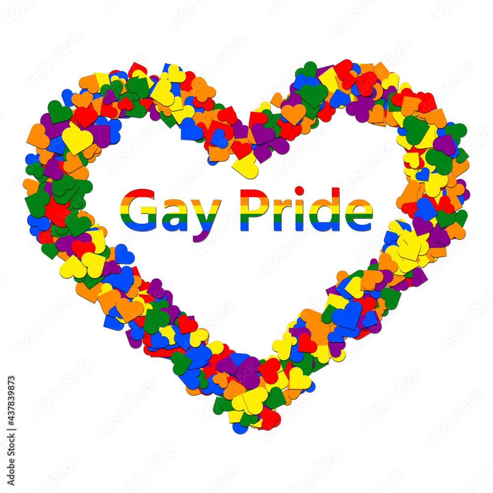 Heart silhouette from small hearts. Multicolored rainbow confetti in the colors of Gay Pride flag. Vector background for homosexual congratulations.