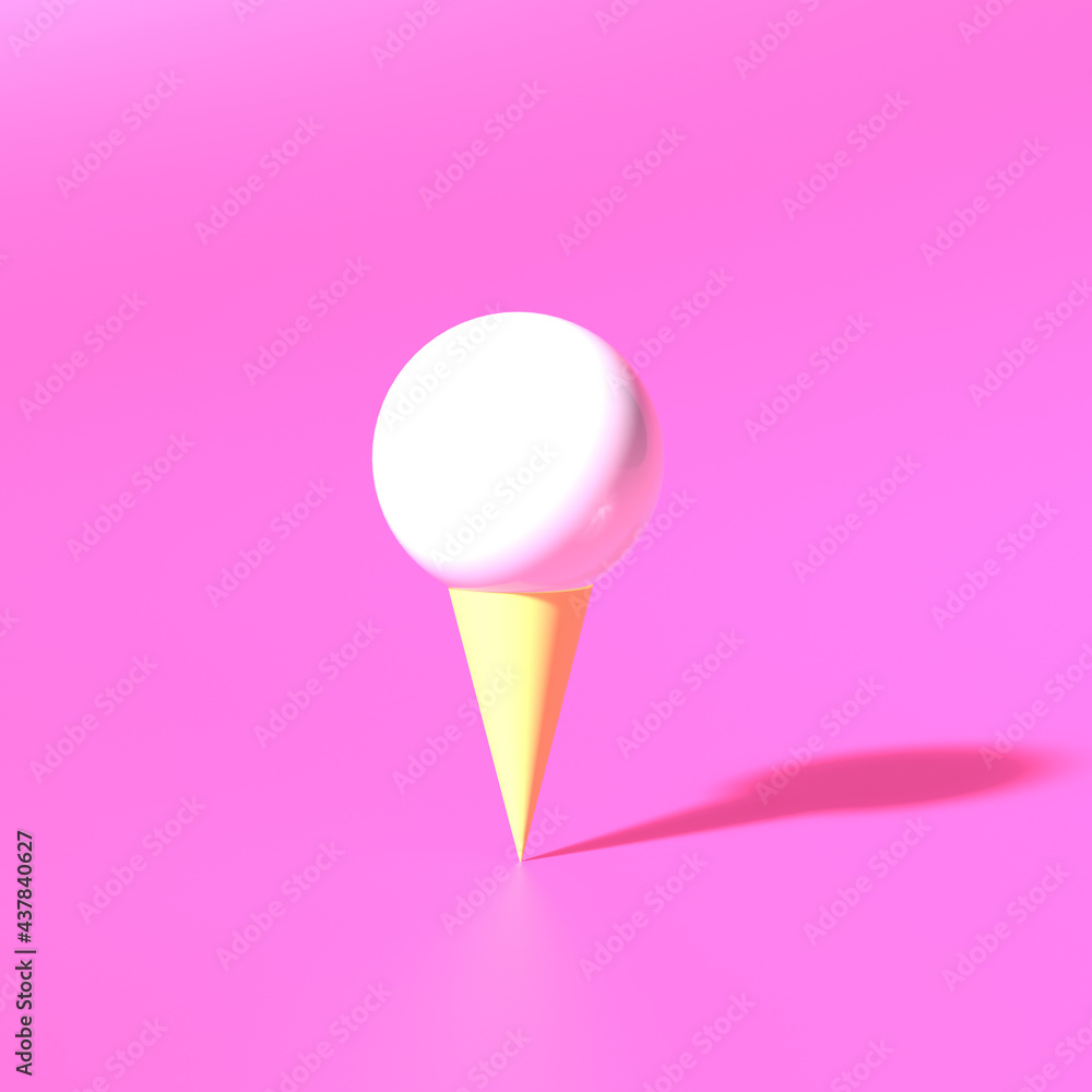 3D render of ice cream with waffle cone. Minimal summer background. Food styling concept.