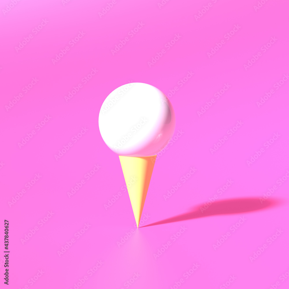 3D render of ice cream with waffle cone. Minimal summer background. Food styling concept. 3D render of ice cream with waffle cone. Minimal summer background. Food styling concept.