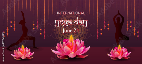 International Yoga Day Concept Banner June 21 Wellness health vector poster