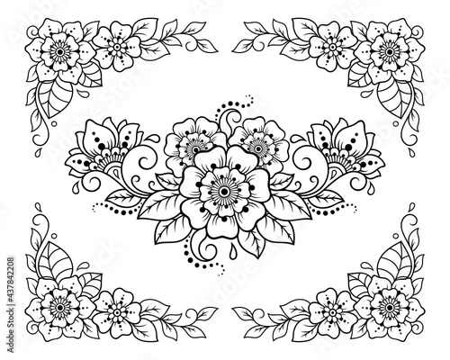 Stylized with henna tattoos decorative pattern for decorating covers for book, notebook, casket, magazine, postcard and folder. Flower in mehndi style. Frame in the eastern tradition.