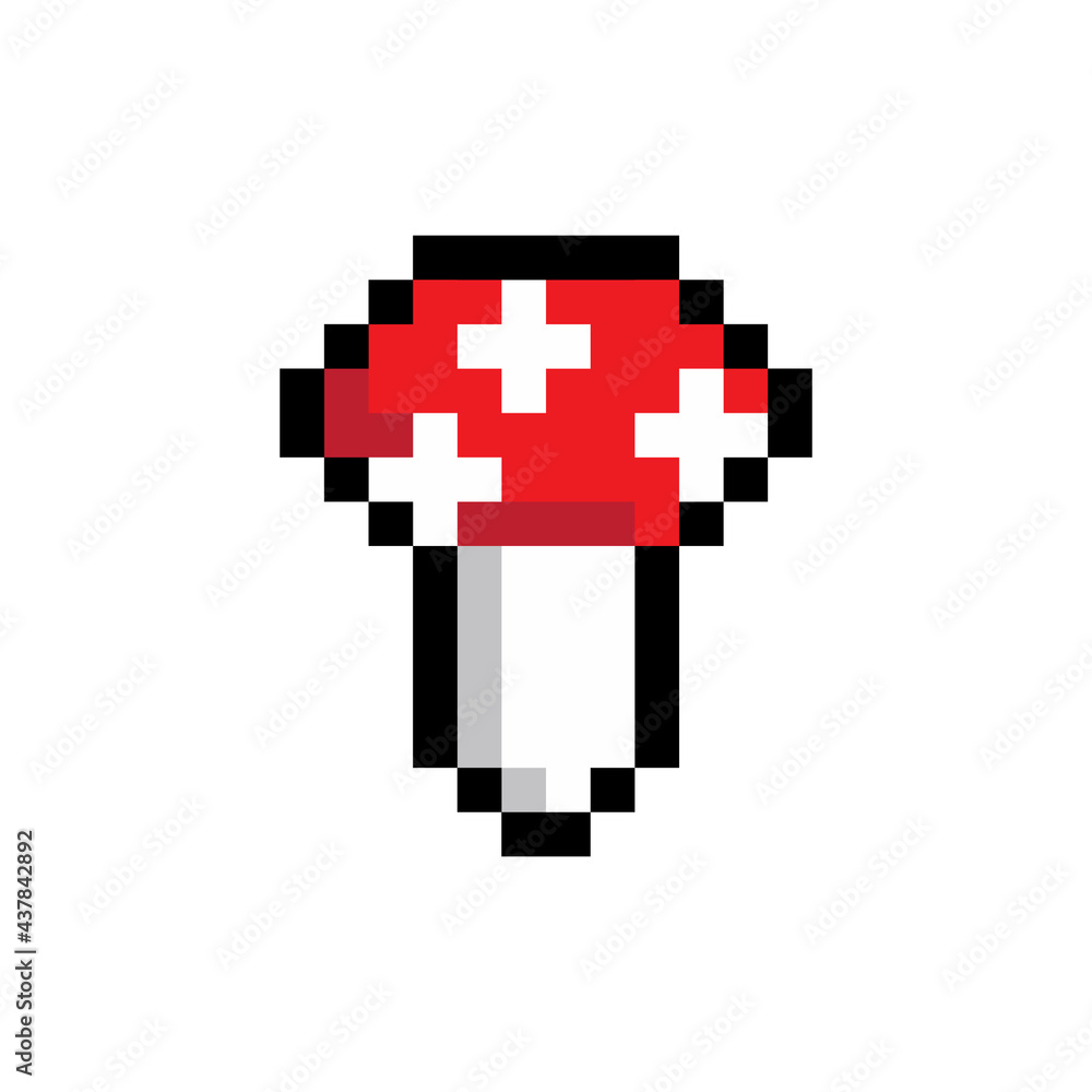 Obraz premium Pixel mushroom on cute 2d meadow