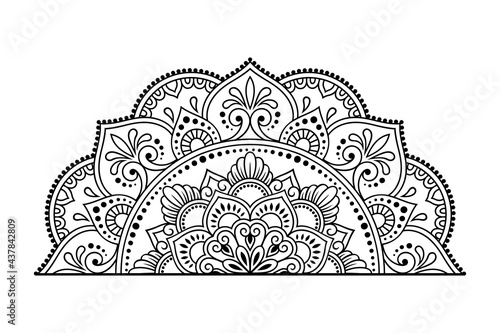 Circular pattern in form of mandala with flower for Henna, Mehndi, tattoo, decoration. Decorative ornament in ethnic oriental style. Outline doodle hand draw vector illustration.