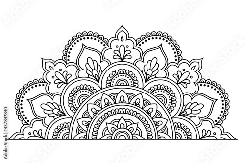 Circular pattern in form of mandala with flower for Henna, Mehndi, tattoo, decoration. Decorative ornament in ethnic oriental style. Outline doodle hand draw vector illustration.