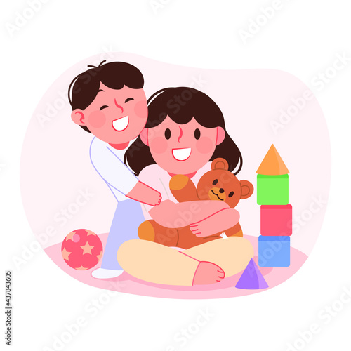 Siblings are playing with each other Sister and brother characters vector illustration.