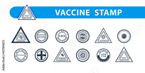 Set of abstract ink stamps for medical documents and other  vaccinated needs. Various shaped vaccination stamps with positive and negative results