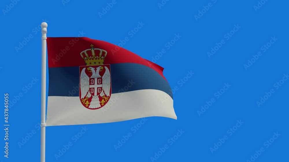 The Republic of Serbia national flag, waving in the wind. 3d rendering, CGI animation. Video in 4K resolution.
