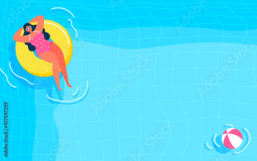Summer pool background vector illustration. Girl in the pool with copy space