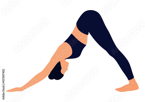 Faceless image of a girl doing yoga or fitness. Vector illustration.