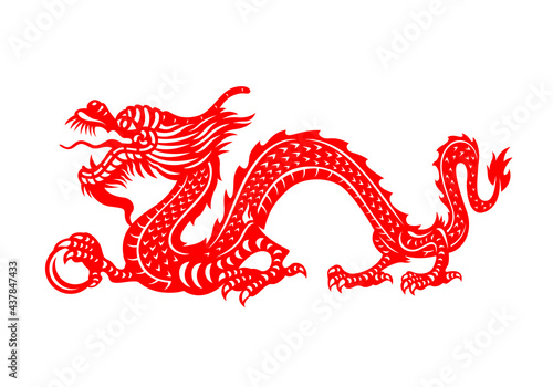 Fototapeta Red Chinese Zodiac Animals Papercutting - china dragon holding orb vector design