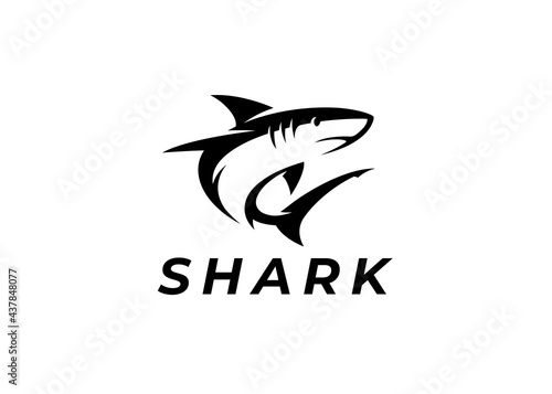 Shark logo. Marine animal symbol. Aquatic ocean fish icon. Vector illustration.