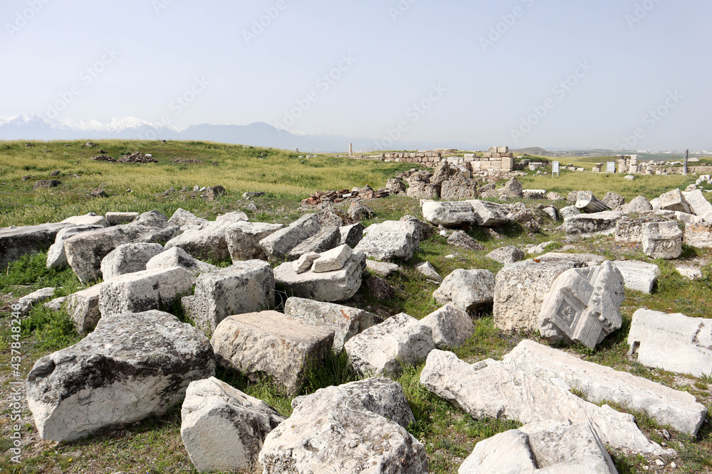 stone and marble debris on archaeological site Laodicea on the Lycus in Turkey

