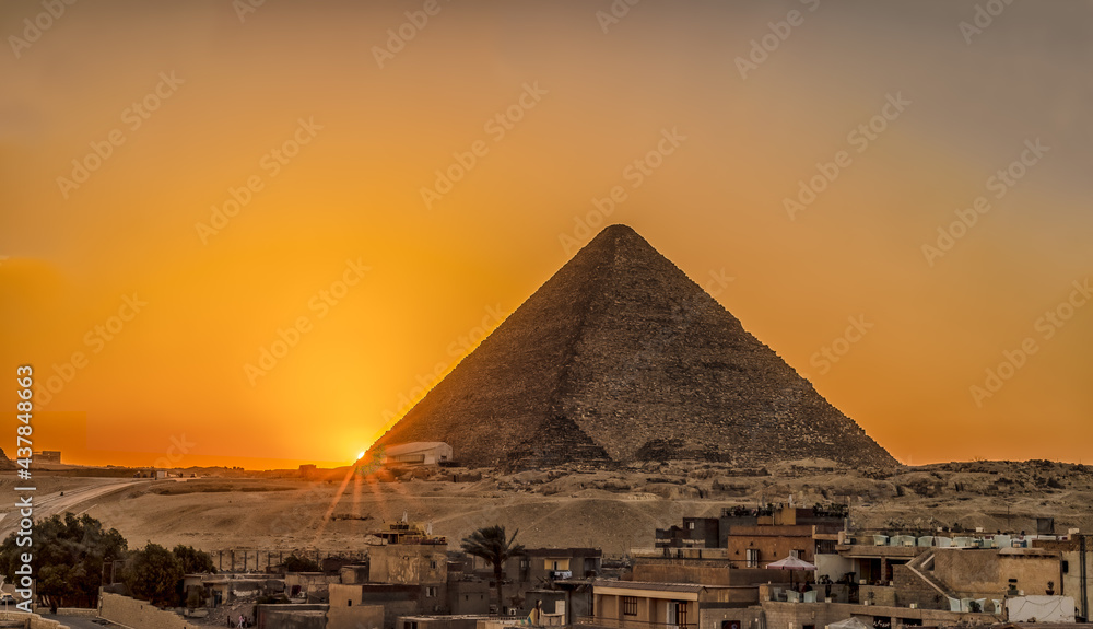 The Sun Setting Behind the Left Corner of the Great Pyramid of Giza