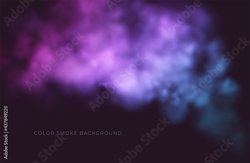 Clouds of pink and blue smoke on a black background. Colored puffs of smoke. Vector illustration